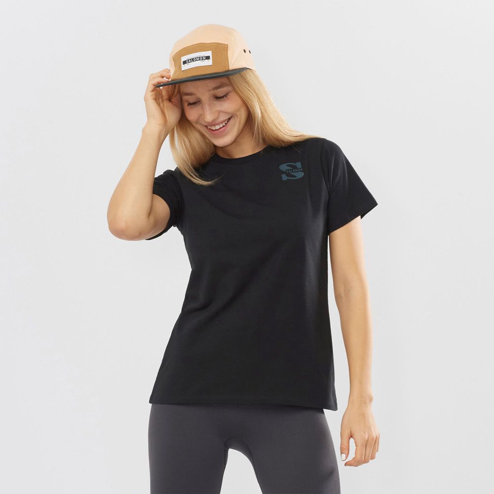 Camisetas Salomon Mujer Negras - Salomon Argentina OUTLIFE SMALL LOGO SS W,827536-SVP